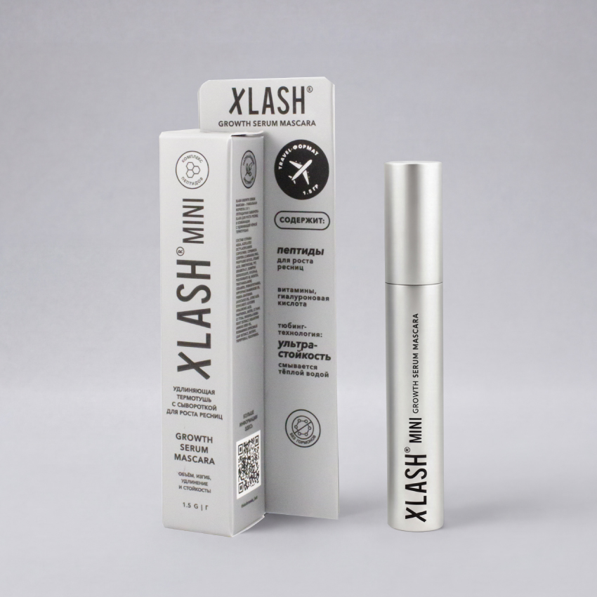 Удлиняющая термотушь с сывороткой для роста ресниц XLASH MINI Growth Serum Mascara, 1.5 г